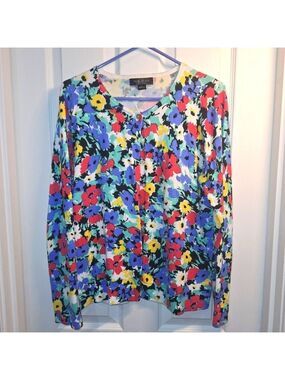 August Silk Floral Cardigan Sweater XL